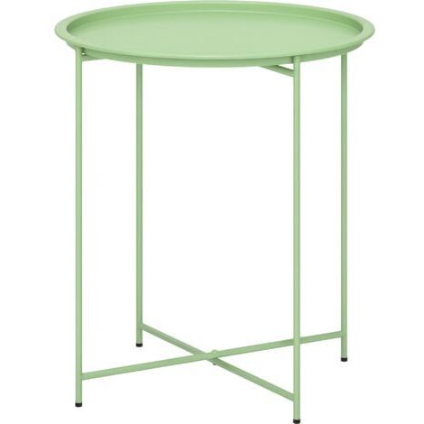 SABIR Table de jardin ronde d'extérieur en acier avec plateau amovible, pliable, verte. (1/5)