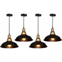 SABIR Juego de 4 lámparas de araña colgantes industriales, lámpara de techo Retro, accesorio de iluminación de pantalla de Metal de hierro, 27cm, color negro
