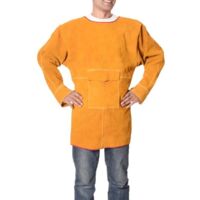 SABIR Tablier de Soudeur,Veste de Soudeur en Cuir résistant au feu de Tablier en Cuir avec Cuir de Vachette et vêtements de Protection pour Tablier d'artisan, Jaune, 85CM