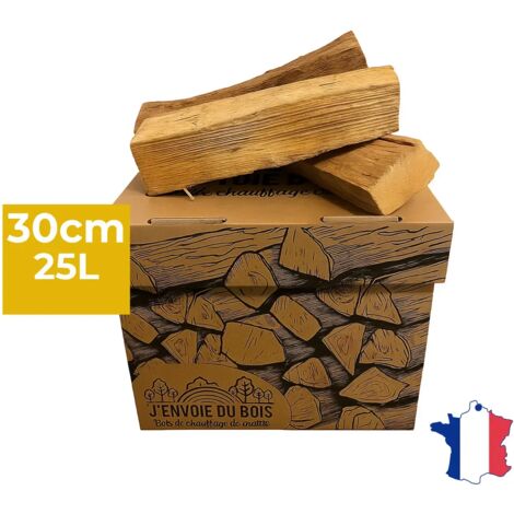 Bois de Chauffage 30cm Extra sec - Joli Carton de 25L - Poêle, Insert cheminée, Brasero, BBQ - Bois durs (hêtre, chêne, frêne)