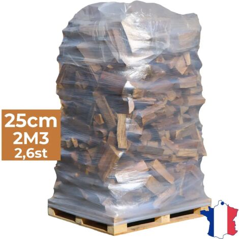 J'ENVOIE DU BOIS - Bois de Chauffage 25cm - Palette de 2m3 - 2,6 stères - Bûches Extra sèches (étuvées) - Mélange Bois durs - Poêle, Insert cheminée, brasero, Barbecue, Four à Pizza