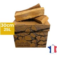 Bois de Chauffage 30cm Extra sec - Joli Carton de 25L - Poêle, Insert cheminée, Brasero, BBQ - Bois durs (hêtre, chêne, frêne)