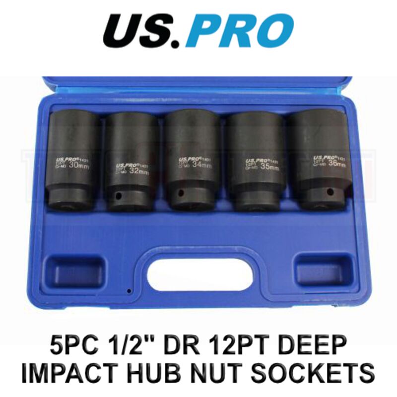 US PRO / Bergen 5pc Deep Hub Nut Socket Set – Thin Wall, 12-Point, 30-36mm, 1/2" Drive, Chrome Molybdenum, B1431