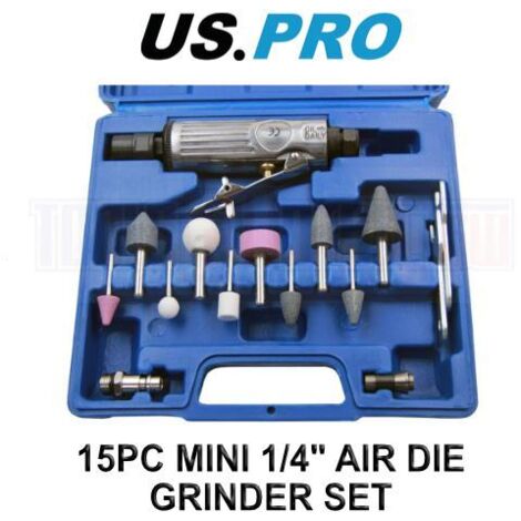 US PRO AIR DIE GRINDER 15PC 1/4"" POLISHER SANDER KIT IN CASE 8419