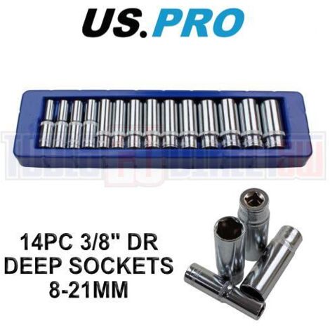 US PRO Deep Socket Set 14pc 3/8"" 6 Point Deep Metric Socket Set 8mm - 21mm 1389 (1/4)