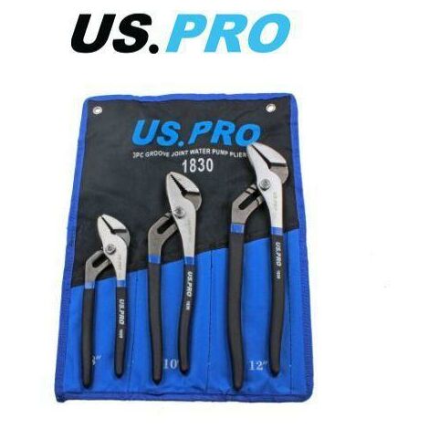 US PRO WATERPUMP PLIER 3PC 8"" 10"" 12"" PIPE WRENCH STILLSON PLUMBERS PLIERS 1830