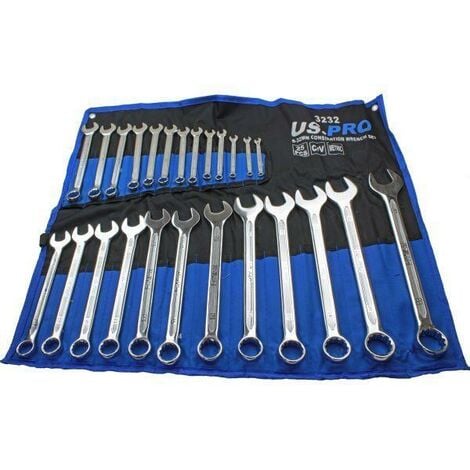 US PRO 25PC SPANNER SET METRIC COMBINATION WRENCH RING OPEN IN ROLL 3232