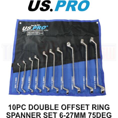 US PRO SPANNER SET OFFSET 10pc RING 6-27mm Non Slip Swan Neck 3527 NEW (1/4)
