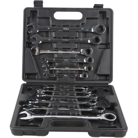 HILKA RATCHET RING SPANNER SET 12PC REVERSIBLE WRENCH METRIC IN CASE 11404012 (1/3)