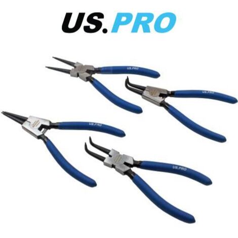 US PRO 7"" Circlip Pliers 4pc Plier Set Straight Bent Internal External Set 2256 (1/4)