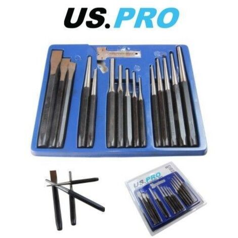 US Pro Punch & Chisel Set 16pc Pin Nail Cold Chisels Center Punch PIN Punch 2071 (1/4)