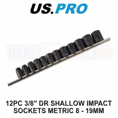 US PRO Shallow Impact Socket Set 12pc 3/8'' Drive Metric 8-19mm 6 Point 3834 (1/3)