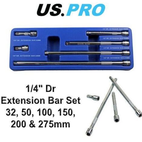 US PRO EXTENSION BAR SET 6PC 1/4"" DRIVE LONG SOCKET RATCHET SET 32MM-275MM 4185 (1/4)