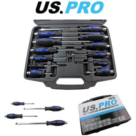 US PRO 12PC Go Through Screwdriver Set Slotted + Philips  1610 (1/4)
