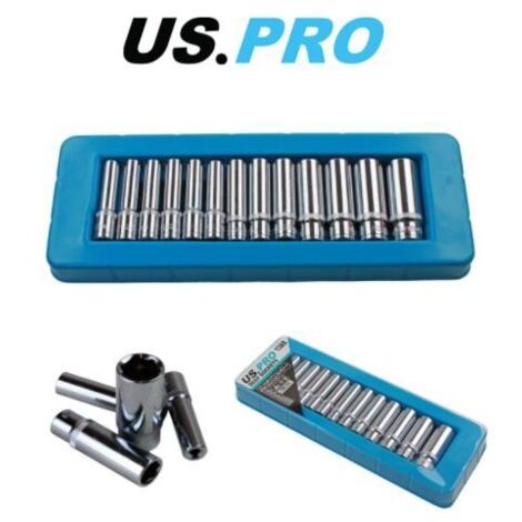 US PRO Tools 13pc 1/4" Deep Sockets 4-14mm Single Hex 6 Point NEW 1388 (1/4)
