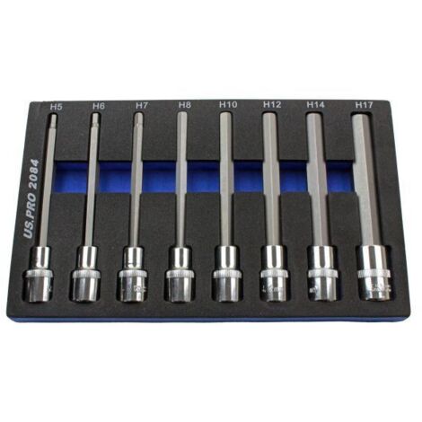 US PRO 8pc 1/2 Dr Drive 140mm Long Hex Bits Sockets Key Set Allen 5 - 17mm 2084 (1/5)