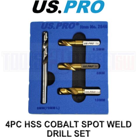 US PRO 4PC HSS Cobalt Spot Weld Drill Set 6.5mm 8mm 10mm & 8mm 2646 (1/4)