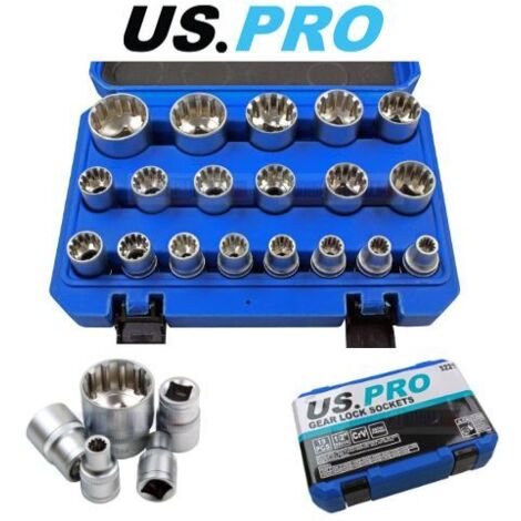 US PRO Tools 19pc 1/2" DR Gear Lock Sockets  Socket Set 8-32mm CR-V NEW 3221 (1/4)