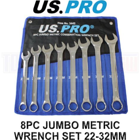 US PRO Tools Jumbo Spanners 8pc Long Reach Combination Wrench Spanner Set 22mm - 32mm 3442 (1/4)