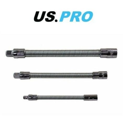 US PRO 3 Piece Flexible Extension Bar Adaptor Set - 1/4" 3/8" 1/2" Drives 4144 (1/2)