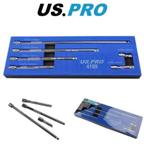 1/4" Drive WOBBLE SOCKET EXTENSION BAR SET 6pc by US PRO TOOLS in EVA Foam Tray (1/4)