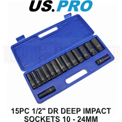 US PRO Tools 15pc 1/2" Dr 6 Point Deep Impact Sockets Set 10mm to 24mm 3780 (1/4)