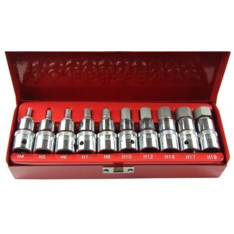 US PRO Tools 1/2dr 10pc Metric Hex Allen Bit Sockets  Socket Key Set H4-H19 1695 (1/5)