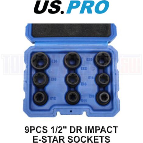 US PRO Tools 9PCS 1/2" DR Impact E-Star Sockets Female Torx E10 - E24 7522 (1/4)