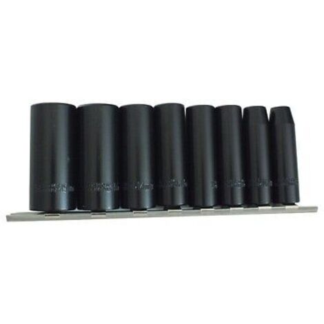 3/8"" Deep Impact Socket Set 8pc Size 8mm - 19mm 6 Point On Rail SS124