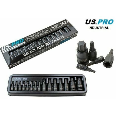 US PRO Impact Torx Bit Socket Set 15pc 1/4 3/8 1/2 Sockets Set 3439