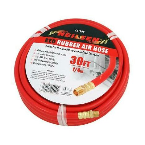 Neilsen Rubber Air Hose Line 30ft For Air Compressor 1/4" BSP 6mm Bore 300 psi