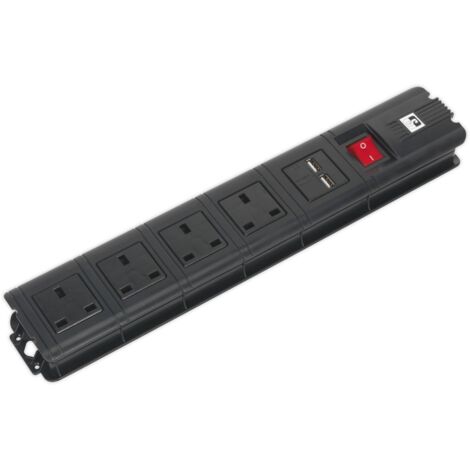 Sealey Extension Cable 2.6m 4 x 230V + 2 x USB Sockets - Black EL34USBB