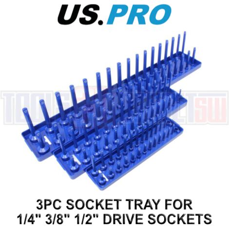 US PRO SOCKET RAIL 3PC METRIC 1/4"" 3/8"" 1/2"" STAND TRAY RACK STORAGE HOLDER 2219