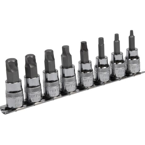 Sealey Premier Lock-On&trade Hex Socket Bit Set 3/8""Sq Drive 8pc AK65601