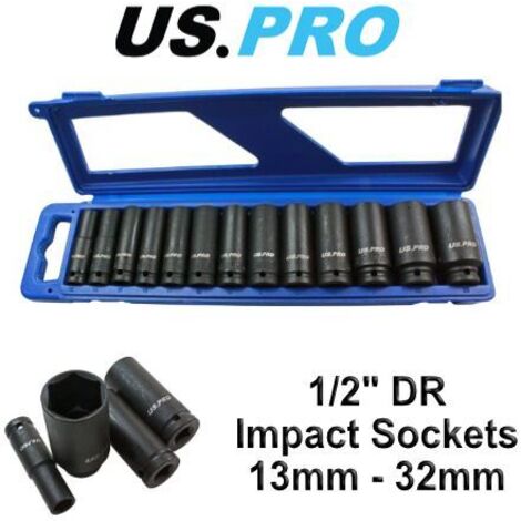 US PRO Deep Impact Sockets 13pc 1/2"" 6pt Metric 13mm - 32mm Long Reach 1397