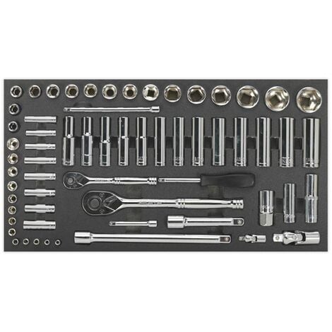 Sealey Tool Tray with Socket Set 62pc 1/4 & 1/2Sq Drive Metric S01122