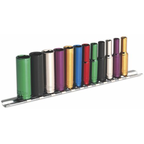 Sealey Metric Multi Coloured Socket Set 12pc 1/4""Sq Drive 6pt Deep AK282D (1/4)