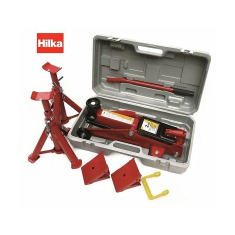 HILKA TROLLEY JACK 2 TONNE TON HYDRAULIC WHEEL CHOCKS & AXLE STAND SET 82930240 (1/6)