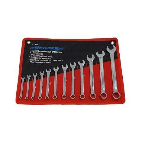 12PC METRIC FULLY POLISHED COMBINATION SPANNER WRENCH SET IN CASE 6-22MM CT1350
