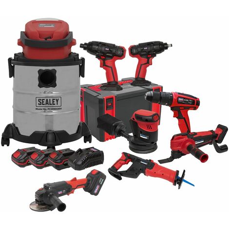 Sealey 8 x 20V SV20 Series Cordless Tool Combo 4 Batteries