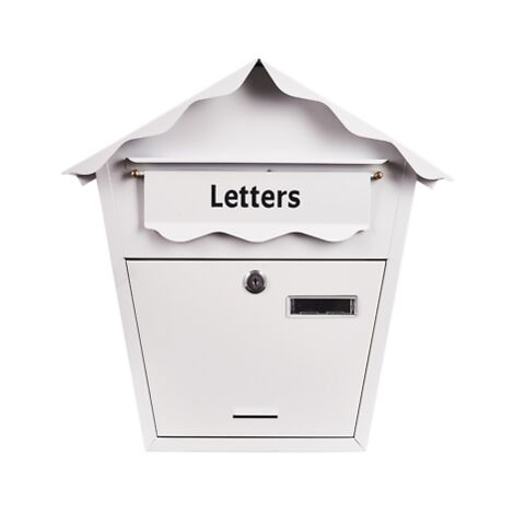 LARGE STEEL WHITE POST LETTER MAIL BOX LOCKABLE WITH KEYS OUTDOOR WALL S5551