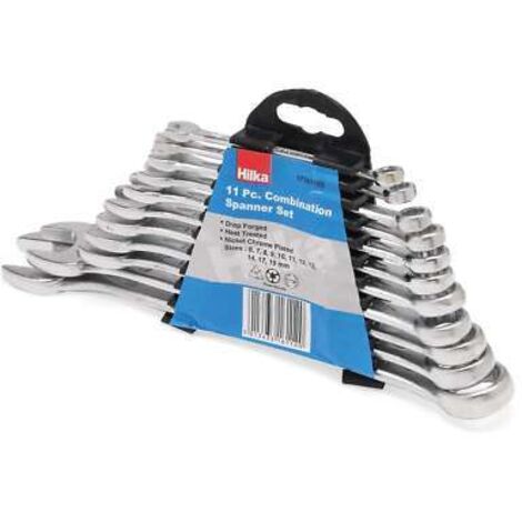 HILKA SPANNER SET 11PC COMBINATION METRIC WRENCH RING & ON RACK 6-19MM 17161102