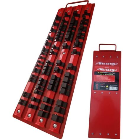 Neilsen 80pc Socket Rail Tray 1/4" 3/8" 1/2" Organiser Storage Holder Metal (1/2)
