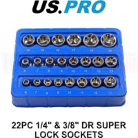 US PRO Super-Lock Shallow Socket Set 22pc 1/4" 6-13mm & 3/8" 6-19mm 1398