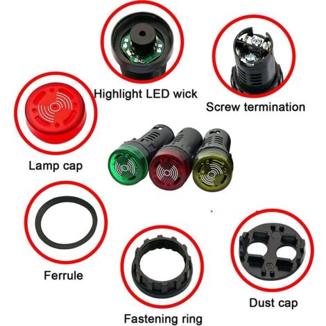 sourcing map AC/DC 24V Indicateur Lampe Buzzer Rouge Clignotement sourcing map AC/DC 24V Indicateur Lampe Buzzer Rouge Clignotement