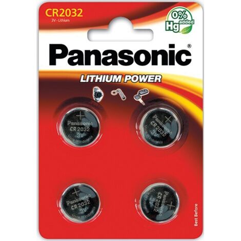 Panasonic – Lot de 4 piles bouton CR2032 3V – Pile lithium haute performance – Taux de décharge 90% après 10 ans – Compatible montres et jouets - 2032EP