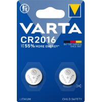 Varta – Pile bouton lithium CR2016 – Blister de 2 – Tension 3V – Capacité 90mAh – Haute densité énergétique et faible autodécharge