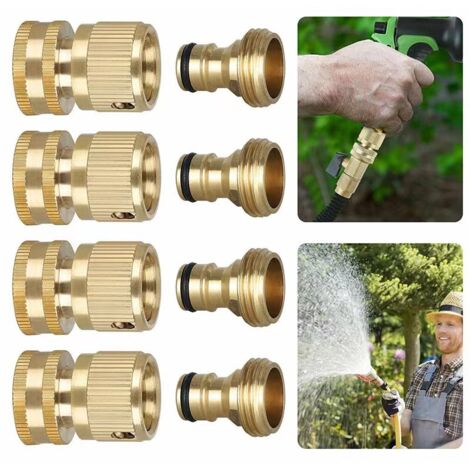 Lot de 2 paires de tuyaux d'arrosage 2 en 1 1/2" et 1,9 cm 2 en 1 Connecteur rapide en laiton Connecteur rapide d'extrémité de tuyau d'arrosage Kit de connexion pour cuisine jardin extérieur (1/4)