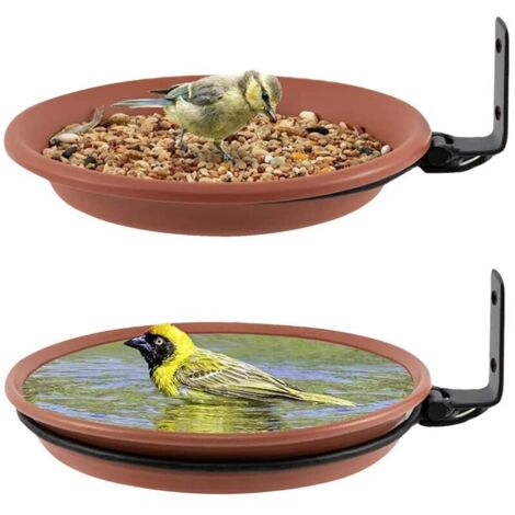 Bain et Mangeoire pour Oiseaux Extérieur en Résine – 21 cm, Brun, 2 Pièces (1/4)