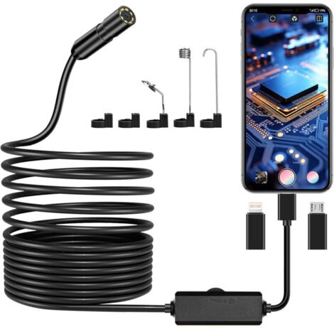 Caméra Endoscopique HD 1920P IP67 avec Câble Semi-Rigide 5m et 8 LED pour Smartphone Android/iOS